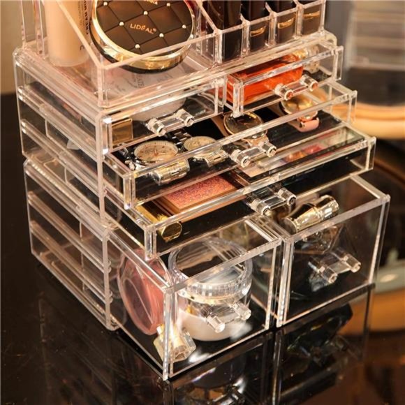 acrylic Makeup Organizer Skin Care Large Clear Cosmetic Display Cases Stackable - Picture 3 of 6